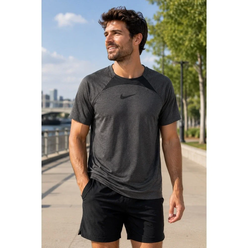 Nike Dri-FIT Mens Gray Raglan Performance Training Gym Shirt Large L